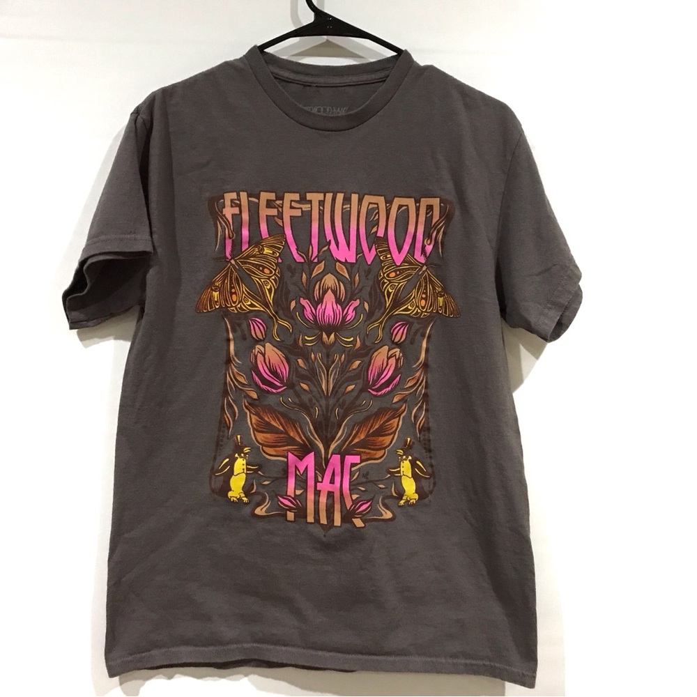 Gray Graphic T-Shirt with Pink and Yellow Design